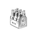 Beer glass bottle of oktoberfest. beverage packaging. Engraved in ink hand drawn in old sketch and vintage style for web Royalty Free Stock Photo