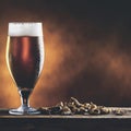 Beer glass with dark cold beer with drops of water and peanuts o Royalty Free Stock Photo