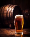 Beer glass on dark wooden table with copy space Royalty Free Stock Photo