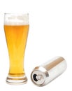 Beer glass and empty can Royalty Free Stock Photo