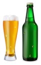 Beer in glass and green bottle of beer