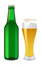 Beer in glass and green bottle of beer