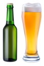 Beer in glass and green bottle of beer Royalty Free Stock Photo