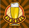 Beer glass and halftone dots background. Vector image. Royalty Free Stock Photo
