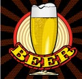 Beer glass and halftone dots background. Vector image. Royalty Free Stock Photo