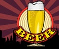 Beer glass and halftone dots background. Vector image. Royalty Free Stock Photo