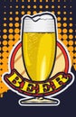 Beer glass and halftone dots background. Vector image. Royalty Free Stock Photo