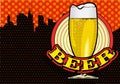 Beer glass and halftone dots background. Vector image. Royalty Free Stock Photo