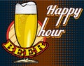 Beer glass and halftone dots background. Vector image. Royalty Free Stock Photo