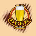Beer glass and halftone dots background. Vector image. Royalty Free Stock Photo