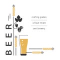 Beer glass, hops and wheat. Vector illustration for a bar, restaurant, brewery. Royalty Free Stock Photo