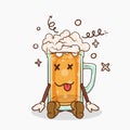 beer glass with kawaii cute face hold empty signboard for copyspace mascot vector illustration