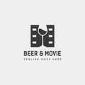 beer glass movie wine cinema simple creative badge logo template vector illustration