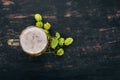 Beer in a glass mug. On a black wooden table. Royalty Free Stock Photo