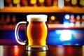 Beer in a glass mug with blur bar background, Generative AI Royalty Free Stock Photo