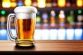 Beer in a glass mug with blur bar background, Generative AI Royalty Free Stock Photo