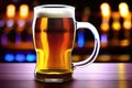 Beer in a glass mug with blur bar background, Generative AI Royalty Free Stock Photo