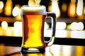 Beer in a glass mug with blur bar background, Generative AI Royalty Free Stock Photo