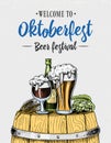 Beer glass, mug or bottle of oktoberfest. engraved in ink hand drawn in old sketch and vintage style for web, invitation Royalty Free Stock Photo