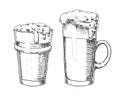 Beer glass, mug or bottle of oktoberfest. engraved in ink hand drawn in old sketch and vintage style for web, invitation Royalty Free Stock Photo