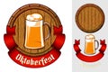 Beer Glass Mug Cup Oktoberfest Ribbon Emblem Cask Barrel