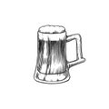 Beer glass, mug of oktoberfest. Engraved in ink hand drawn in old sketch and vintage style for web, invitation to party Royalty Free Stock Photo