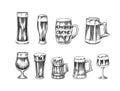 Beer glass, mug of oktoberfest. Engraved in ink hand drawn in old sketch and vintage style for web, invitation to party Royalty Free Stock Photo