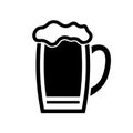 Beer in glass mug, pint alcohol with foam, black empty icon. Cold relax drink on holiday, in bar. Minimal simple design Royalty Free Stock Photo