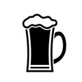 Beer in glass mug, pint alcohol with foam, black empty icon. Cold relax drink on holiday, in bar. Minimal simple design Royalty Free Stock Photo