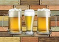 Beer glass and mugs on wood background Royalty Free Stock Photo