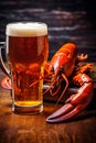 beer delicious glass crawfish snack crayfish crab background red seafood food. Generative AI.