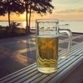 Beer glass with sunset