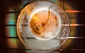 Bottom of Half EmptyBeer Glass on a Table Royalty Free Stock Photo