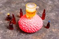 Beer Glass on Top of the Human Brain Model
