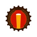Beer glass, wheat wreath and beer bottle cap. Isolated vector illustration, logo and clipart round shape.