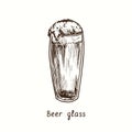 Beer glass Willi Becher or willybecher. Ink black and white doodle drawing Royalty Free Stock Photo