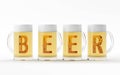 Beer glasses with amber crystal font 3D rendering