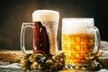 Beer in glasses on a dark background. Oktoberfest. Beer festival. Selective focus. Royalty Free Stock Photo