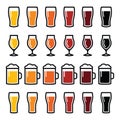 Beer glasses different types icons - lager, pilsner, ale, wheat beer, stout Royalty Free Stock Photo