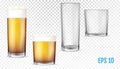 Beer glasses. Empty and full transparent cup Royalty Free Stock Photo