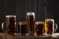 Beer glasses with lager, dark lager, brown ale Royalty Free Stock Photo