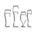 Beer glasses outline illustration set, containers for drinks of various shapes, thin contour stylized art Royalty Free Stock Photo