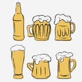 Beer glasses set, hand-drawing glass and bottle. vector
