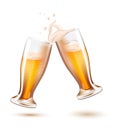 Vector realistic beer glasses toasting splashing Royalty Free Stock Photo