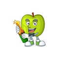 With beer granny smith apple character for health mascot Royalty Free Stock Photo