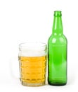 Beer green bottle and glass