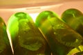 Beer in green glass bottle cold in refrigerator