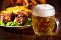 Beer and grilled chicken wings Royalty Free Stock Photo