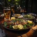 beer and grilled fish