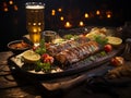 beer and grilled fish